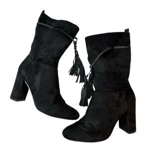 CHELSEA & ZOE Black Mid High Heeled Boots Size 8